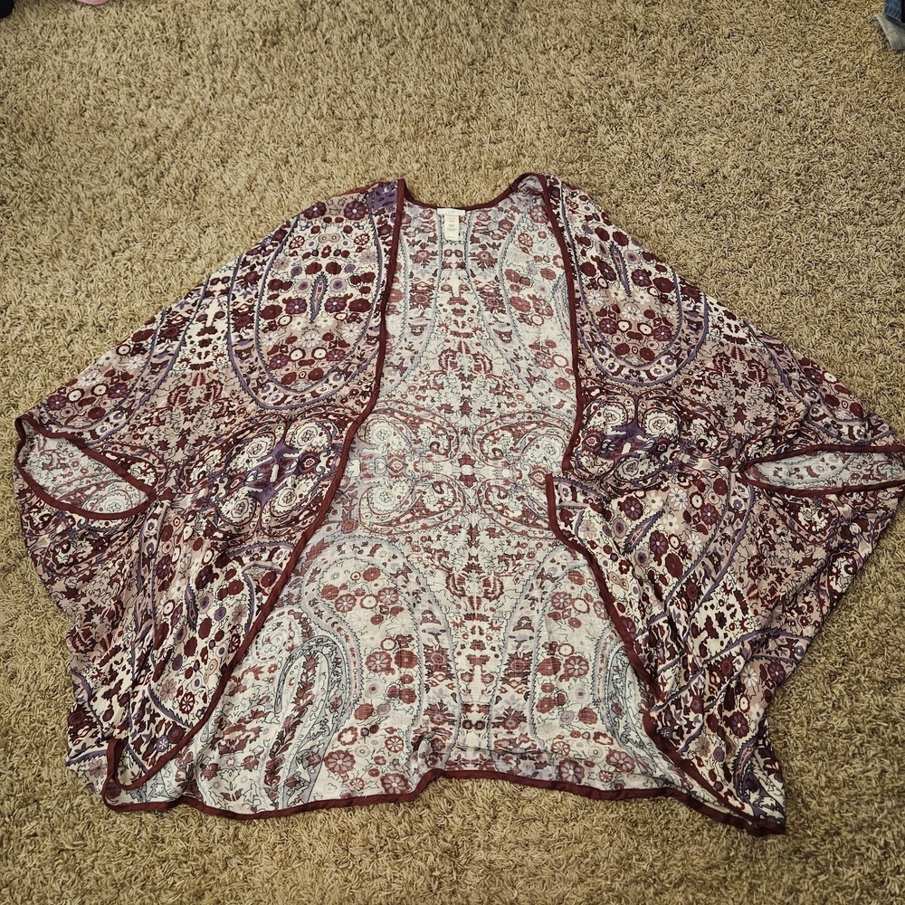 J Jill Size XL-3X Purple Floral Paisley Bohemian Open Front Kimono Cardigan